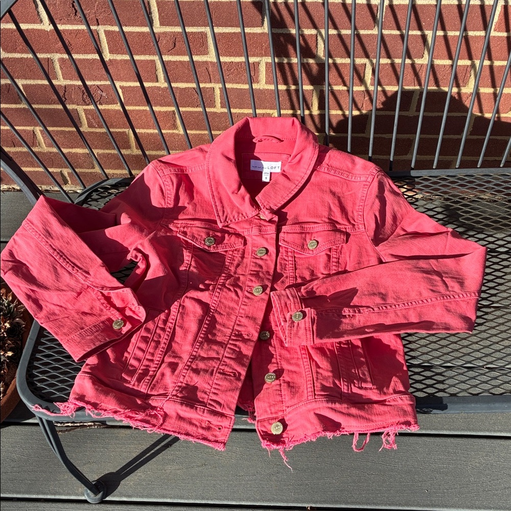 Coral Pink LOFT Denim Jacket -Small - Picture 6 of 7